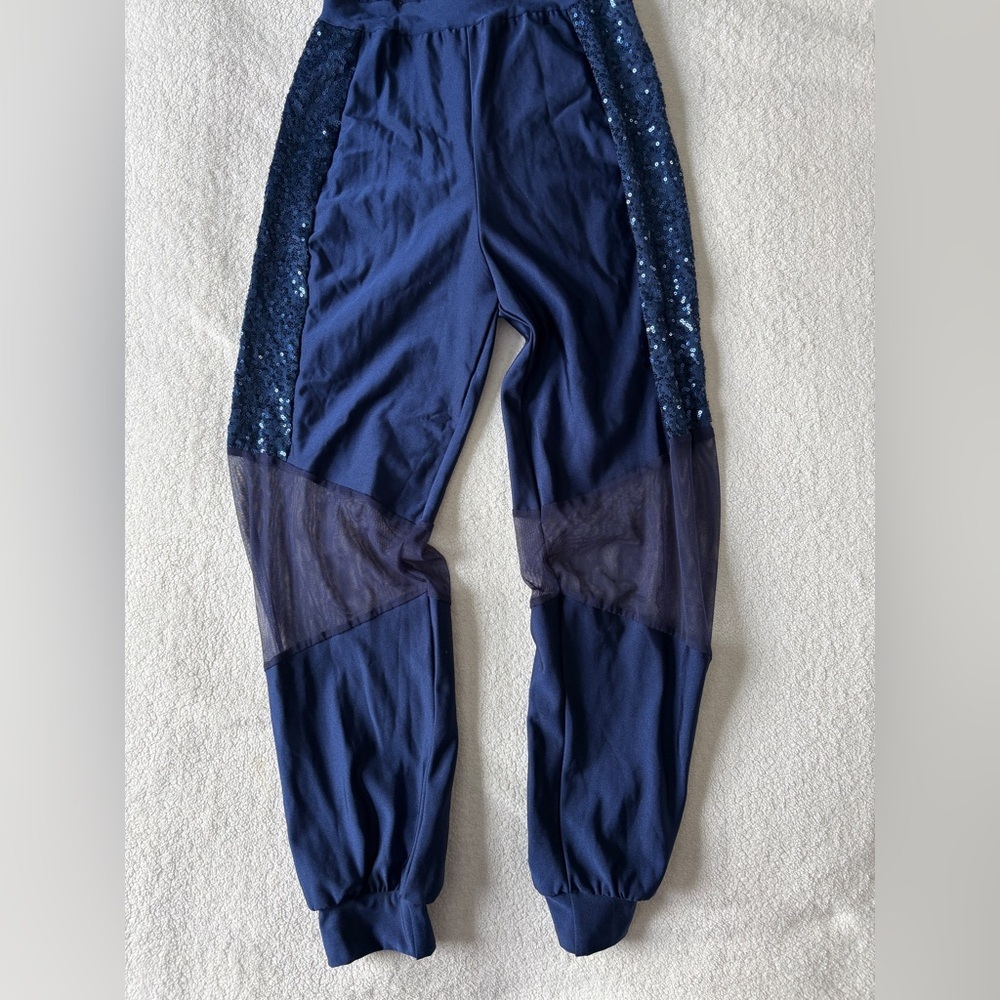 A Wish Come True Midnight Blue Sequin Dance Costume Jumpsuit, Adult Small - Picture 5 of 11